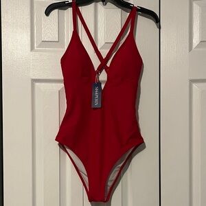 SHEIN Women's Vibrant Red One-Piece Swimsuit